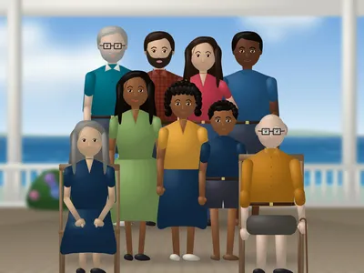 The whole gang at the cottage, July 2023 — with Thomas Joseph Halloran, Susan Halloran, Daniel Halloran, Priya Raman, Emily Grace Okafor, James Okafor, Ava Okafor, Leo Okafor and Karl Weber