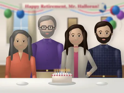 My retirement party. 41 years of U.S. History — with Susan Halloran, Thomas Joseph Halloran, Emily Grace Okafor and Daniel Halloran