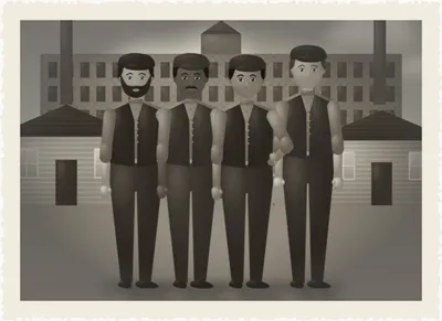 Vovô Manuel (center) with the men from the mill — with Manuel Costa