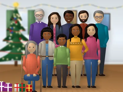 Christmas 2023 — the whole crew — with Thomas Joseph Halloran, Susan Halloran, Emily Grace Okafor, James Okafor, Ava Okafor, Leo Okafor, Daniel Halloran, Priya Raman, Sophie Chen-Halloran and David Chen