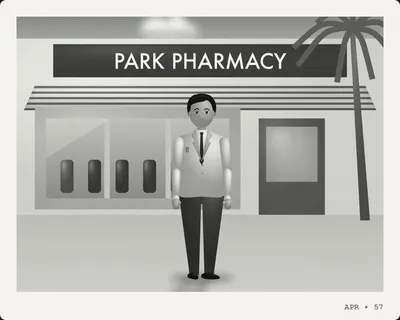 Daniel at Park Pharmacy on Western Ave, 1957 — with Daniel Park